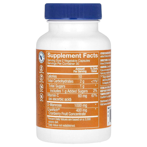 The Vitamin Shoppe, клюква с D-маннозой, 60 растительных капсул