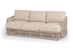 "Альбано" диван 3-местный плетеный из роупа, каркас алюминий светло-серый (RAL7035) муар, роуп бежевый круглый, ткань Mossle светло-бежевая