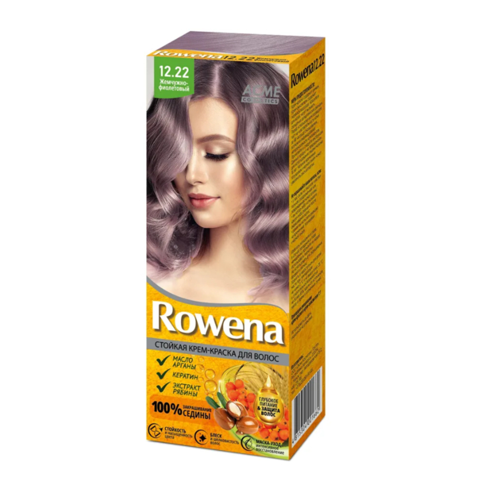 "ROWENA" Стойкая Крем-краска для волос тон 12,22 Жемчужно-Фиолетовый (100% закрашивание седины) 115 мл