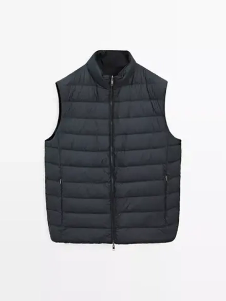 Massimo Dutti Водоотталкивающий двусторонний жилет из пуха, темно-синий