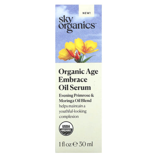 Sky Organics, Organic Age Embrace Oil Serum, смесь масел примулы вечерней и моринги, 30 мл (1 жидк. унц.)