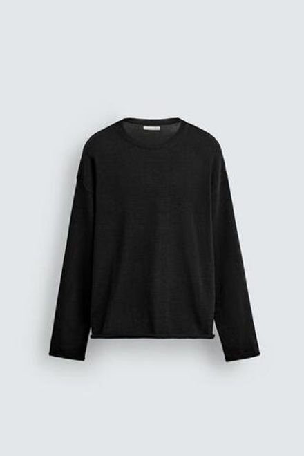 ZARA ТРИКОТАЖНЫЙ СВИТЕР С РЕЛЬЕФНОЙ ТЕКСТУРОЙ И ОТДЕЛКОЙ, ЧЕРНЫЙ