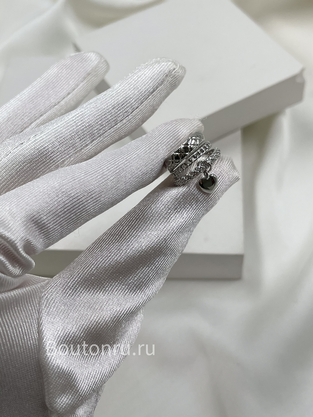 Кафф тройной с сердцем серебристый