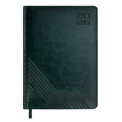 Ежедневник датированный 2026 ESCALADA, А5, 176 л., арт. 70223/ 15 САРИФ ТЁМНО-ЗЕЛЁНЫЙ (кожзам: 146x211 мм, твёрдый переплёт с поролоном, материал обложки: искусственная кожа "Сариф"; декор: блинтовое тиснение; способ крепления блока: ниткошвейный; вн