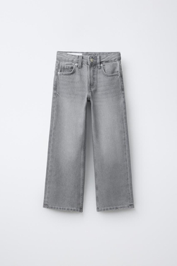 ZARA ДЖИНСЫ WIDE LEG С НАШИВКАМИ «ЗВЕЗДЫ» И АНИМАЛИСТИЧЕСКИМ ПРИНТОМ, КАМЕННО-СЕРЫЙ