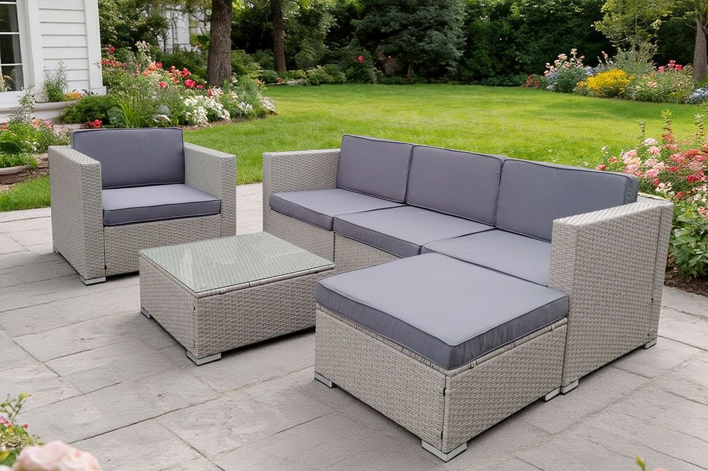 "Даллас" лаунж-зона из искусственного ротанга на 5 персон, цвет серый