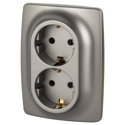 Розетка ЭРА Серия 12 12-2106-16 , 2X2P+E Schuko, 16А-250В, титан