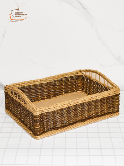 Корзина плетеная из ивовой лозы интерьерная, с ручками, 40х30х12 см (высота с ручкой 15 см)