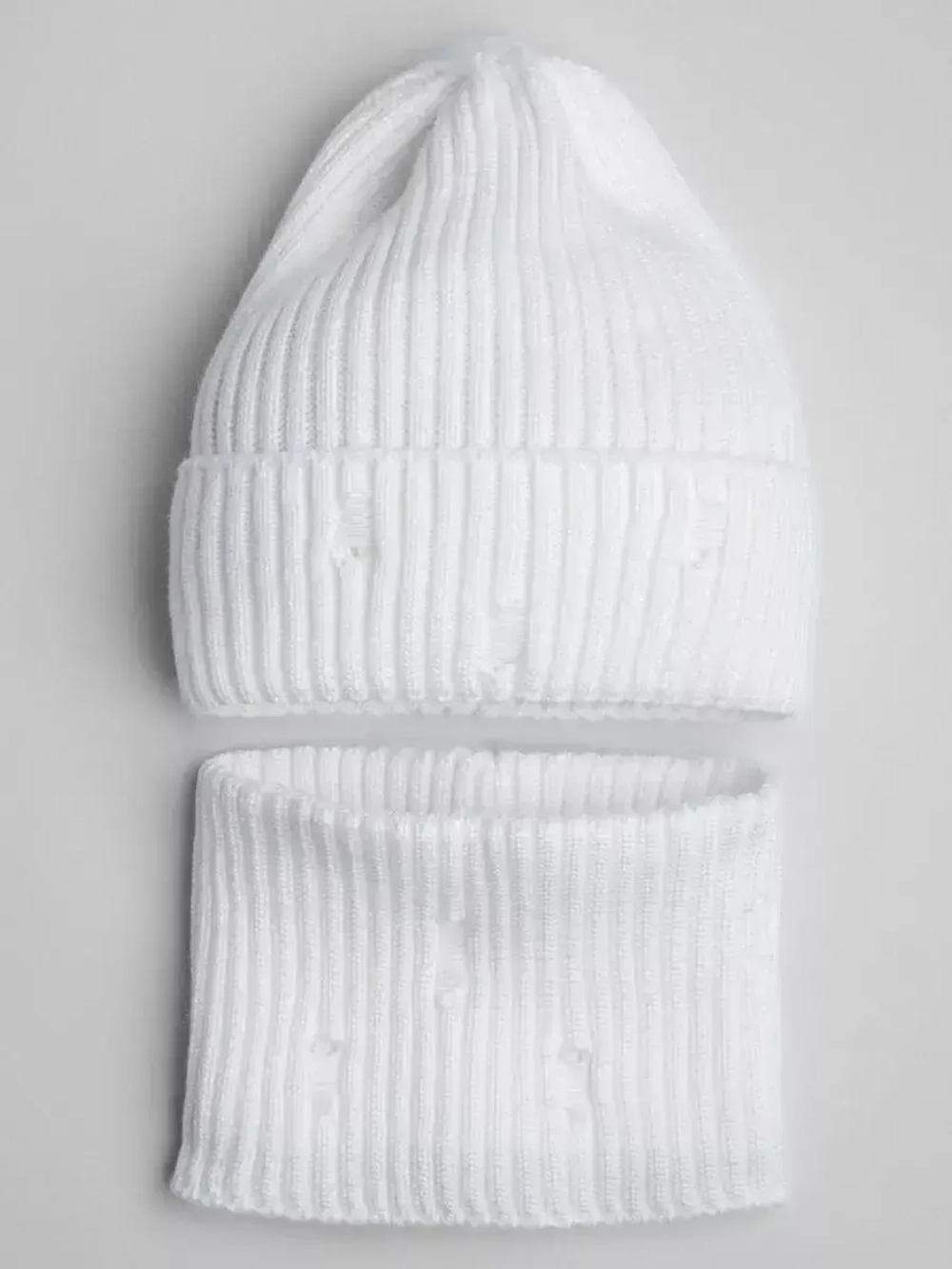 Шапка бини рваная и снуд осенние