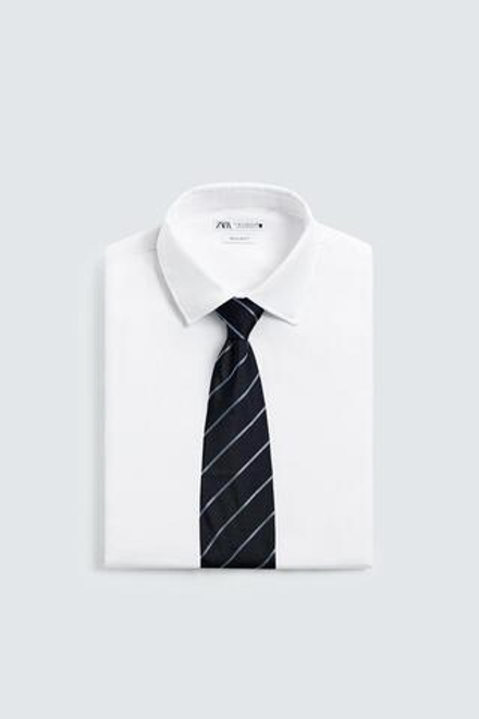 ZARA ГАЛСТУК ИЗ 100% ШЕРСТИ С ПРИНТОМ, СИНИЙ