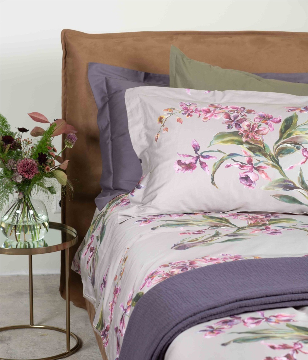 Постельное белье 2 спальное евро Decoflux Orchids Almond/Almond