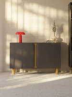 Комод широкий Ола 2 двери, с деревянными вставками, графит