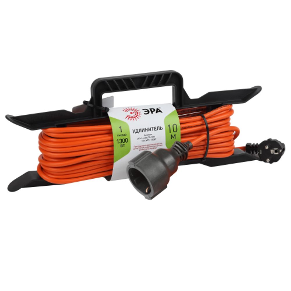 Удлинитель силовой ЭРА UFx-1e-3x0.75-10m на рамке c заземлением 1 розетка 10м ПВС 3x0.75мм2 | Силовые удлинители