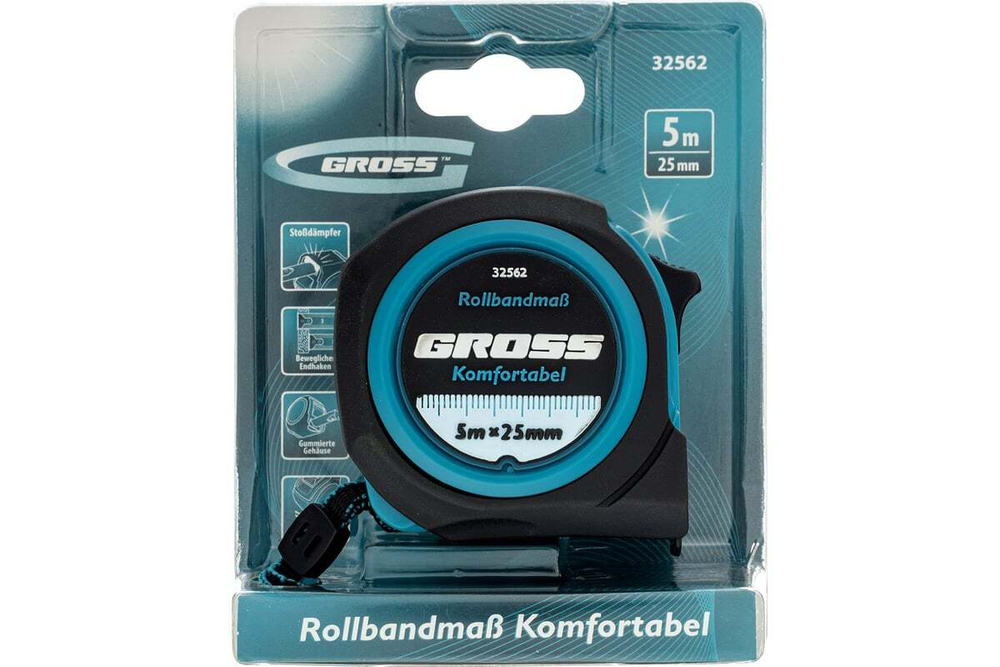 Рулетка Komfortabel, 5 м х 25 мм обрезиненный корпус GROSS 32562