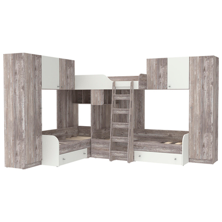 Трехместная кровать КарИВи Трио 3 Бетон Белый