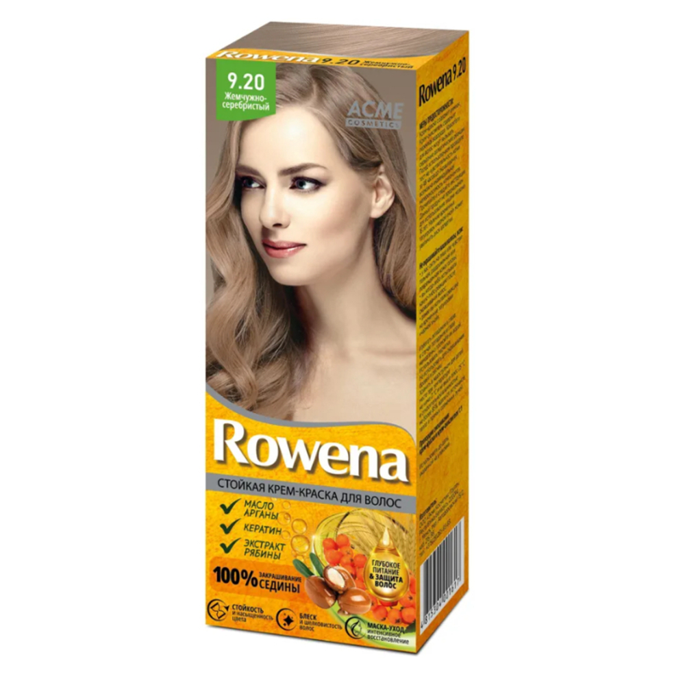 "ROWENA" Стойкая Крем-краска для волос тон 9,20 Жемчужно-Серебристый (100% закрашивание седины) 115 мл