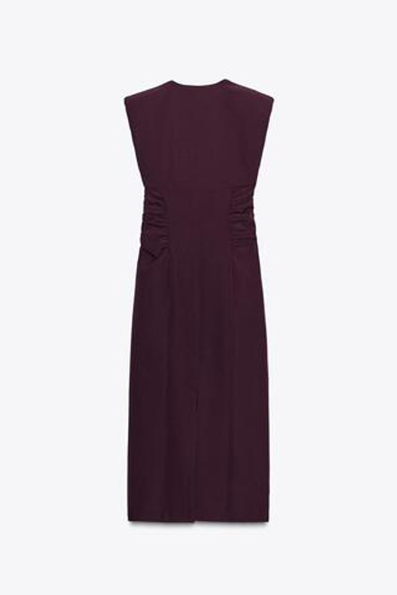 ZARA КОМБИНИРОВАННОЕ ПЛАТЬЕ С V-ОБРАЗНЫМ ВЫРЕЗОМ, БАКЛАЖАННЫЙ