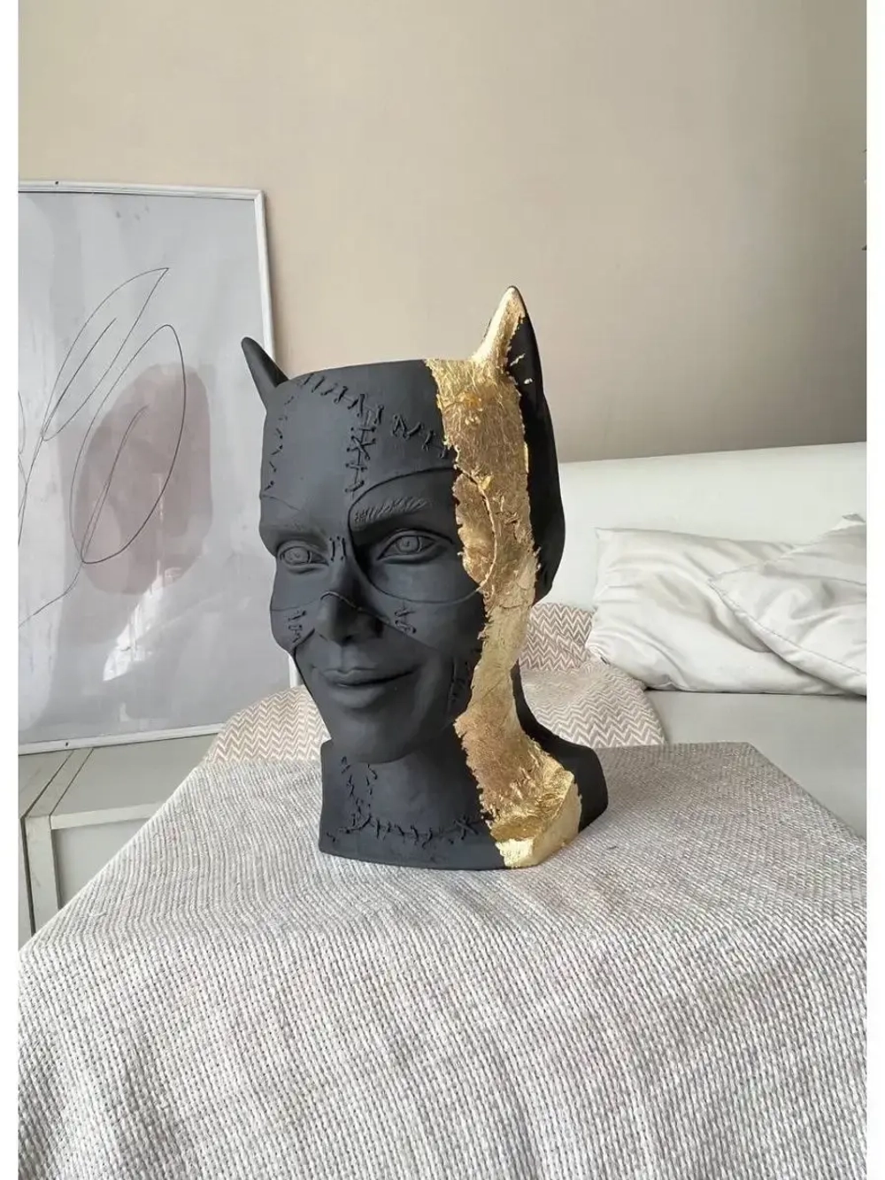 Кашпо Кошка Гипсовая голова Ваза скульптура горшок