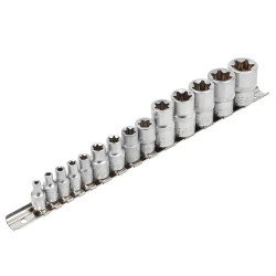 Набор головок Е-профиль 15пр. 1/4''&amp;3/8''&amp;1/2''(1/4''Е4-Е8,3/8''Е10-Е14,1/2''Е16-Е24) на планке Forsage F-4158