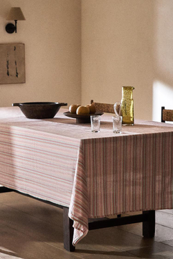 ZARA HOME ПОЛОСАТАЯ ХЛОПКОВАЯ СКАТЕРТЬ, МОРСКОЙ ЗЕЛЕНЫЙ