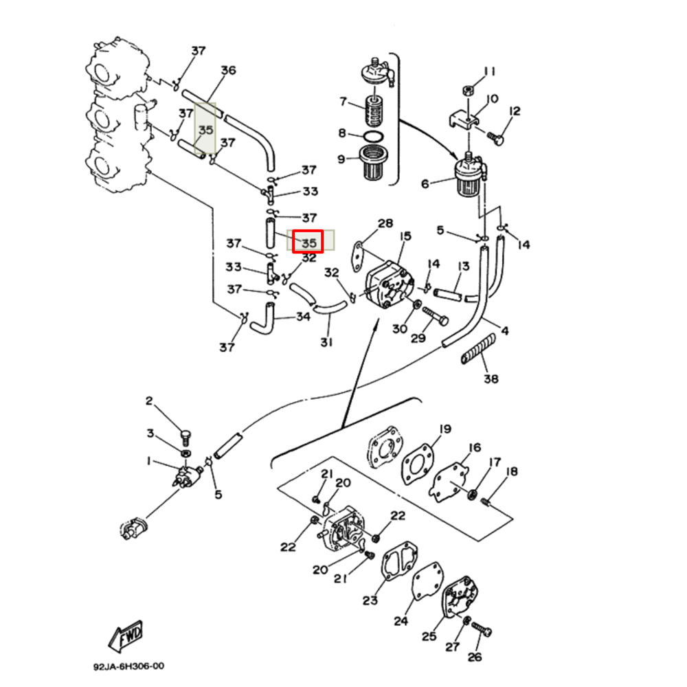 Трубка (445 мм) блок цилиндров Yamaha 60-70