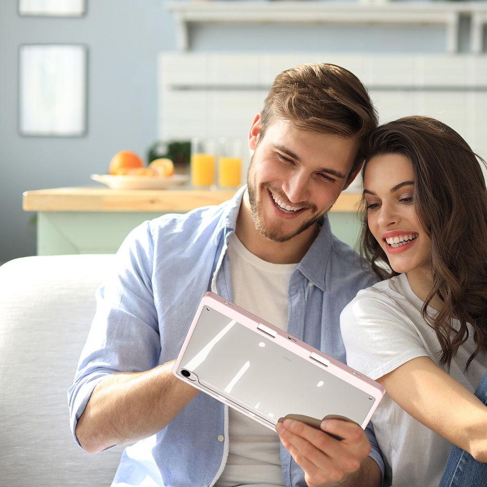 Чехол книжка розового цвета от Dux Ducis для Samsung Galaxy Tab S9, Tab S9 FE и Tab S10 FE, серия Magi Series Case, с держателем Pencil и функцией автоматического перехода в спящий режим