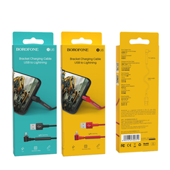 USB - 8 pin Borofone BU6 Bracket, 1.2м, круглый, 2.0A, ткань, боковой, цвет: чёрный