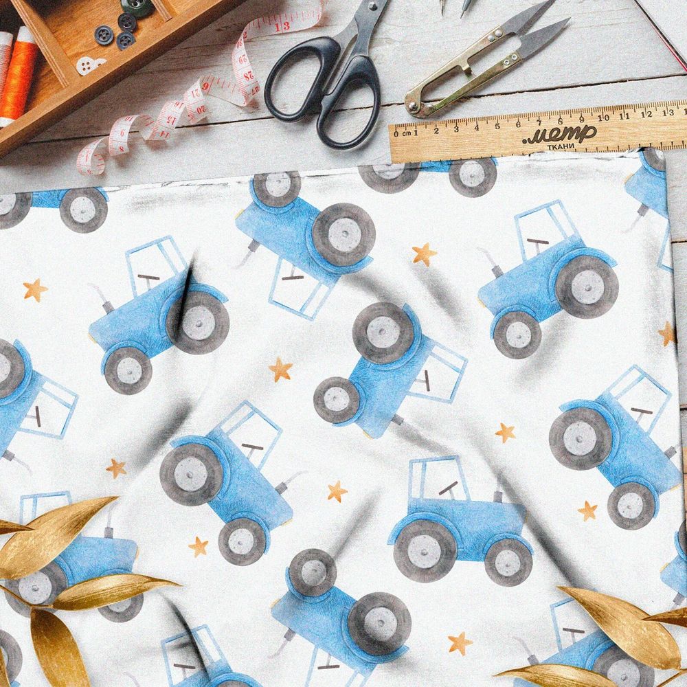 Ткань оксфорд 210 синий трактор