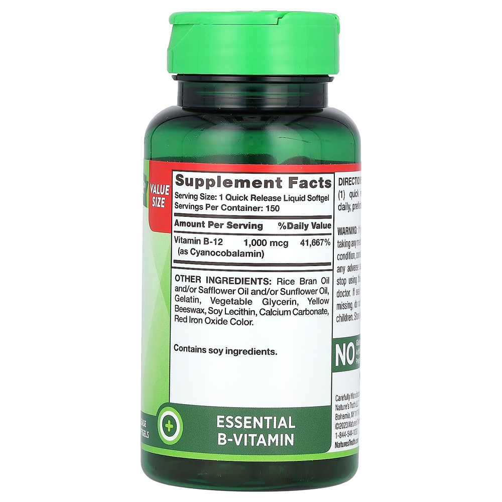 Nature's Truth, растворимый витамин B12, 1000 мкг, 150 капсул с быстрым высвобождением