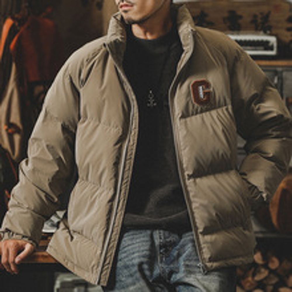 Мужской зимний пуховик без капюшона.Наполнитель 90% белый утиный пух.