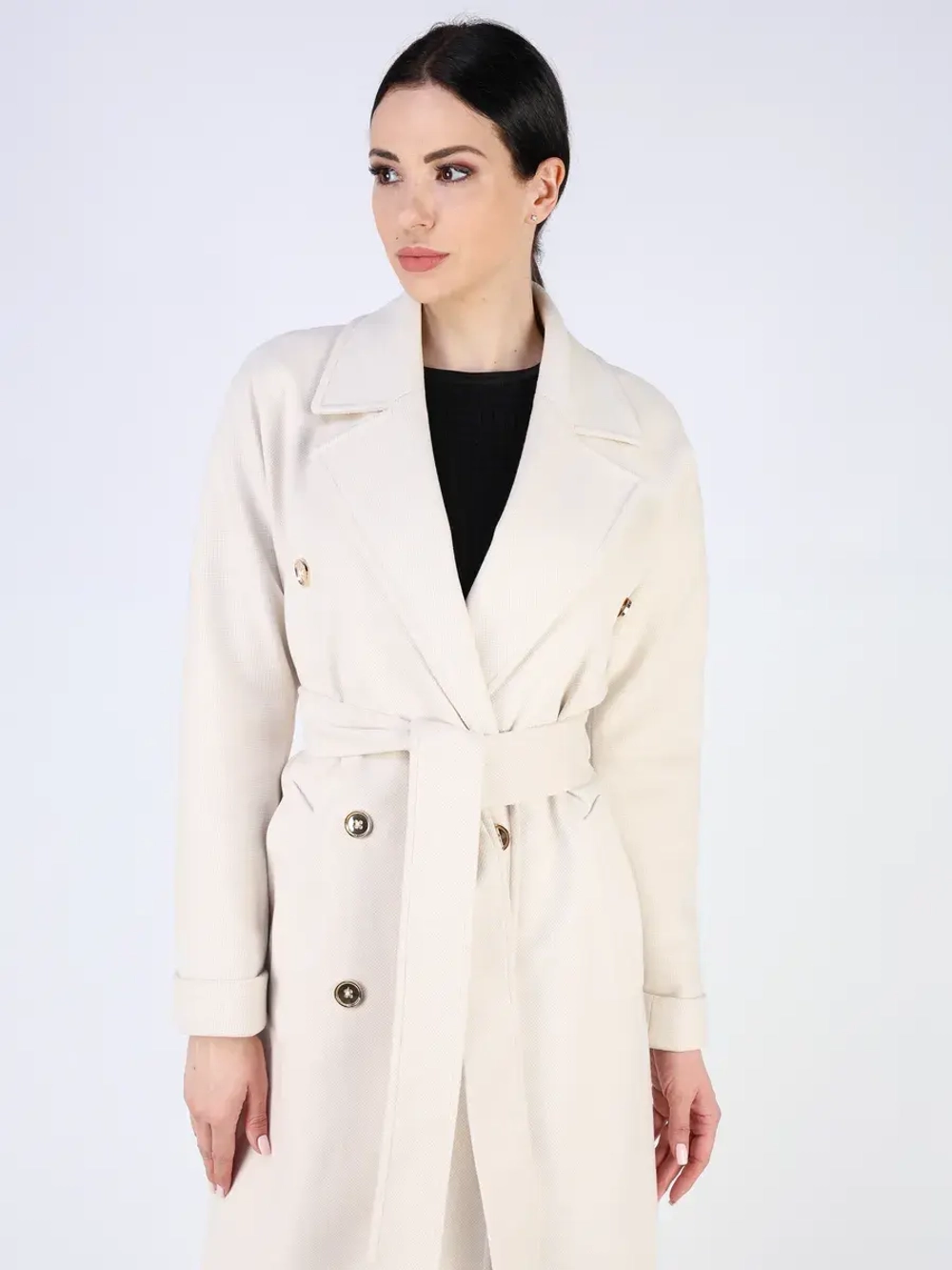 Пальто демисезонное длинное с поясом