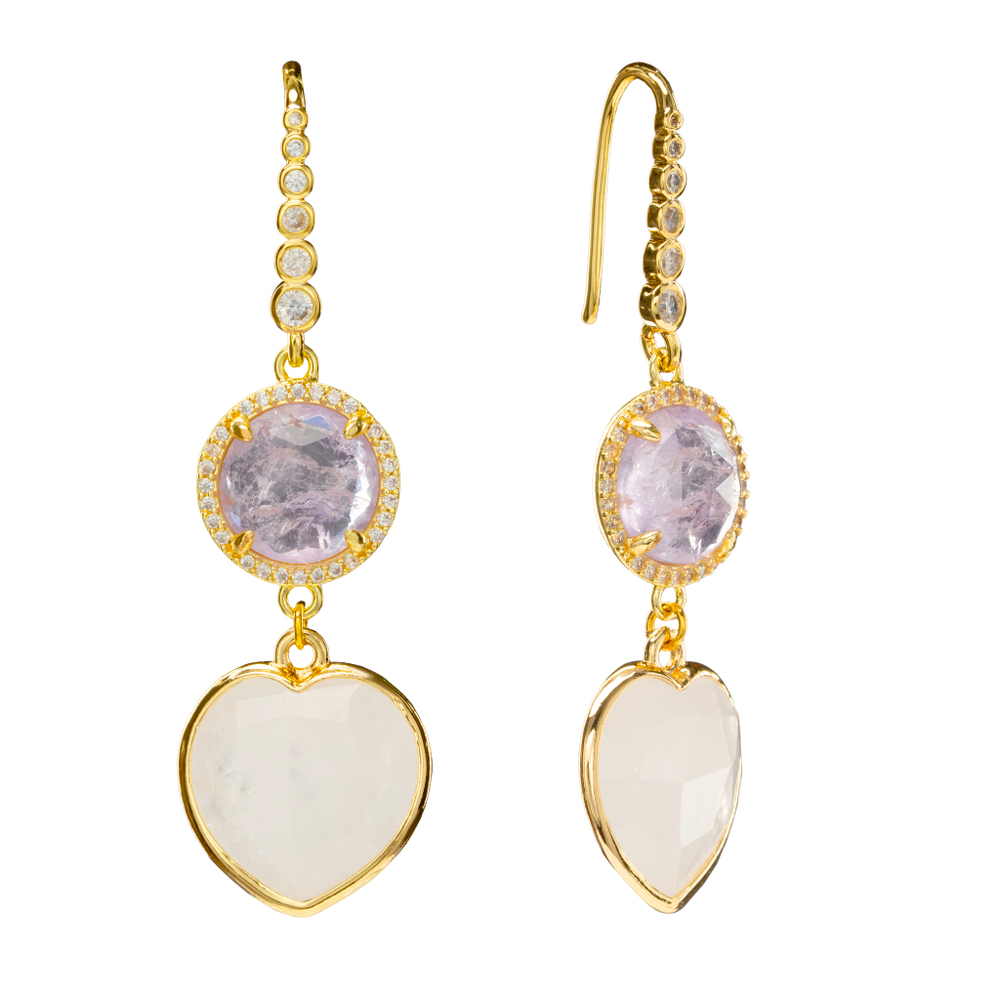 Серьги с Аметистом и Горным Хрусталём, gold