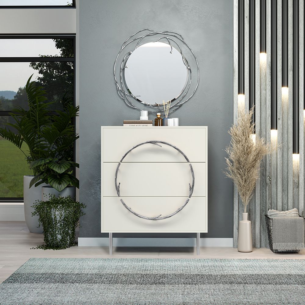 Комод Арт Колор matte Стайл Сильвер с 3 ящиками Белый опал матовый