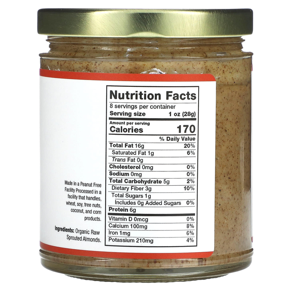 Jiva Organics, Необработанное масло из ростков миндаля, несоленое сливочное масло, 228 г (8 унций)