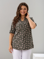 Блузка БЛ-122/хаки-цветыветочка
