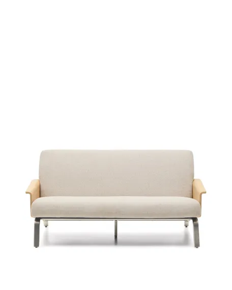 Двухместный диван Amsen, бежевый с подлокотниками из шпона дуба