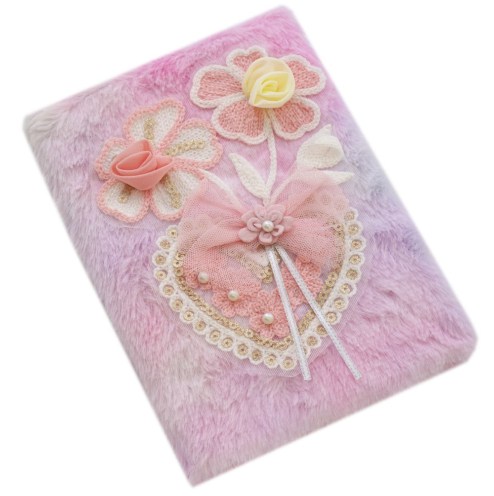 Записная книжка 15,0 см * 20,5 см, 7БЦ, Alingar, плюш, аппликация, 80 л, клетка, "Сердце и букет"