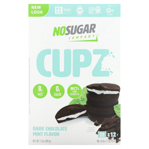 No Sugar Company, Cupz, темный шоколад с мятой, 12 чашек, 17 г (0,6 унции)