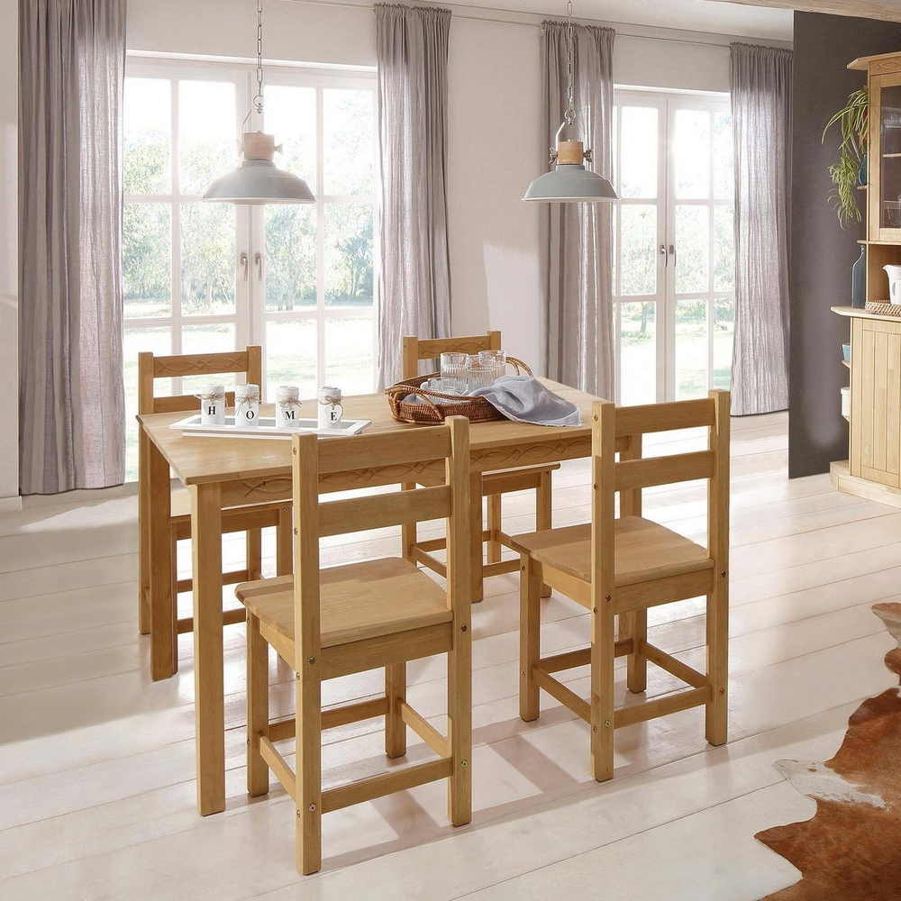 Обеденная группа Индра из массива сосны, обеденный стол 120х80х75 и 4 стула 43х43х88