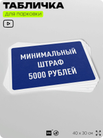 Табличка для парковки "Минимальный штраф 5000 руб", для дома, офиса, организаций, 40х30 см, Silver Plane x Айдентика Технолоджи