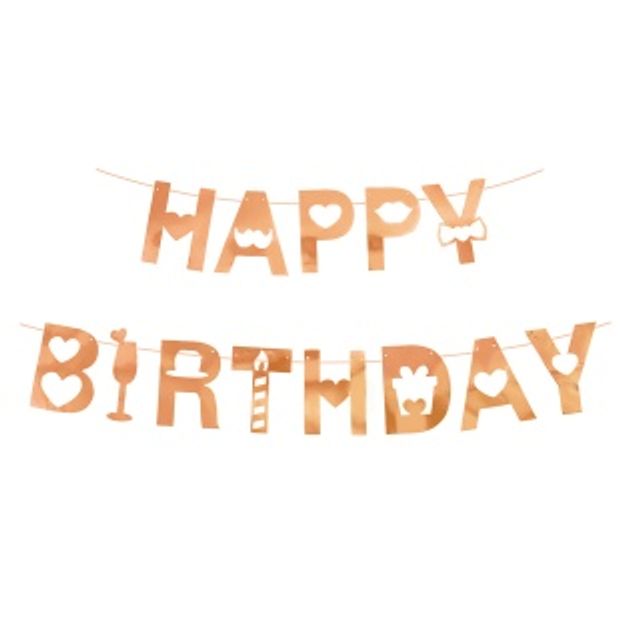 Гирлянда Happy Birthday (резные сердца), Розовое Золото, Металлик, 200 см, 1 упак.