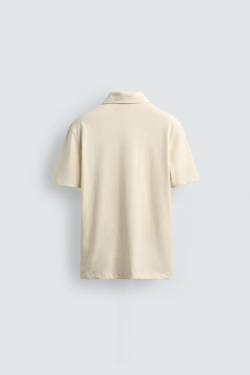 ZARA ПОЛО REGULAR FIT ИЗ ХЛОПКА И ЛЬНА, ЭКРЮ