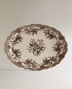 ZARA HOME БЛЮДО ИЗ ФАЯНСА С ЦВЕТОЧНЫМ УЗОРОМ, КОРИЧНЕВЫЙ