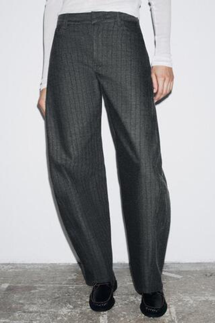 ZARA БРЮКИ В ПОЛОСКУ — ZW COLLECTION, СЕРЫЙ