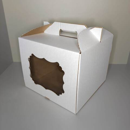 Коробка для торта с окном и ручкой белая 30х30х25 см