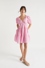 Льняное короткое бохо платье (розовый)