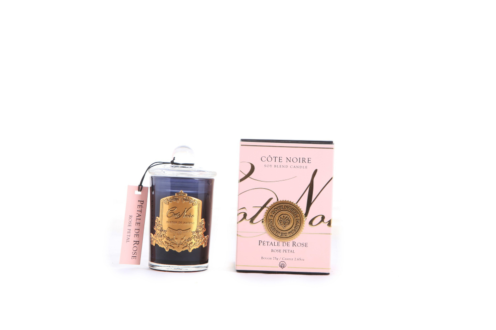 Свеча 75г в черном стаканчике с золотым декором Cote Noire Petal De Rose