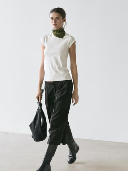 Massimo Dutti Хлопковая футболка с короткими рукавами, белый