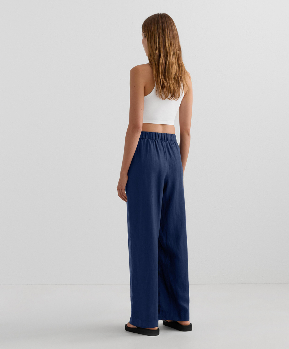 OYSHO Широкие прямые брюки из 100% льна с перекрестным кроем спереди, военно-морской