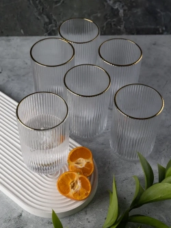 Набор бокалов для воды, 450мл. 6 шт. с золотой каймой